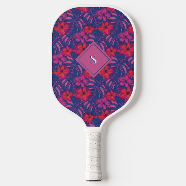 Palas De Pickleball Flores retro moradas y rosas (Anverso)