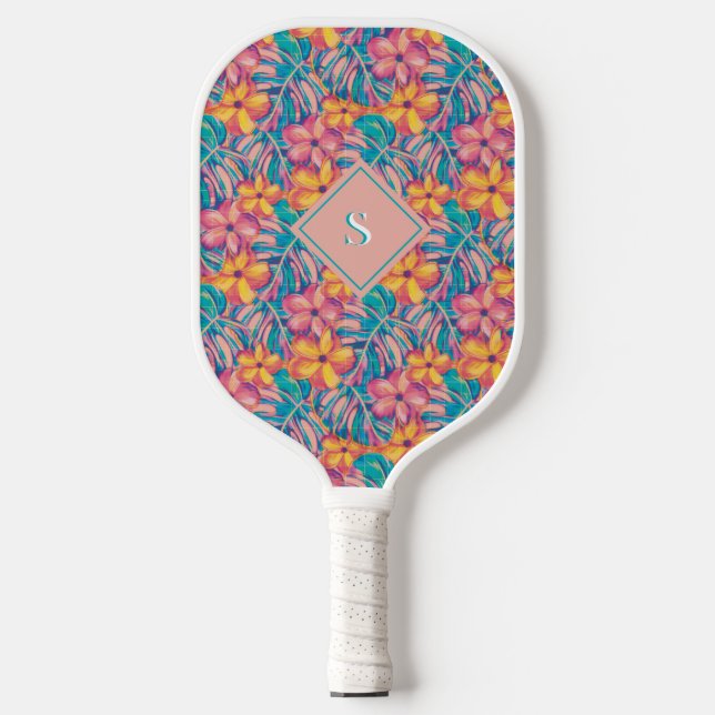 Palas De Pickleball Flores rosa y amarillo retro (Anverso)