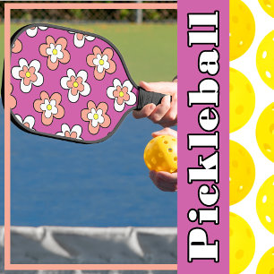 Palas De Pickleball Flores rosa y blanca en violeta morada