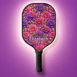Palas De Pickleball Flores Rosa y Purpura Glamurosas Personalizadas
