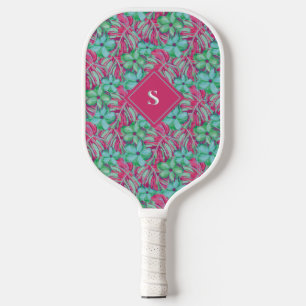 Palas De Pickleball Flores rosa y verde claro retro
