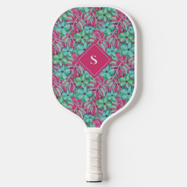 Palas De Pickleball Flores rosa y verde claro retro (Anverso)