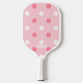 Palas De Pickleball Flores rosadas y blancas con nombre personalizado 