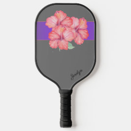 Palas De Pickleball Flores rosas hibiscus en gris personalizado
