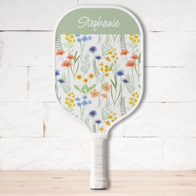 Palas De Pickleball Flores Silvestres Acuarela Naranja Verde Nombre Pe (Subido por el creador)