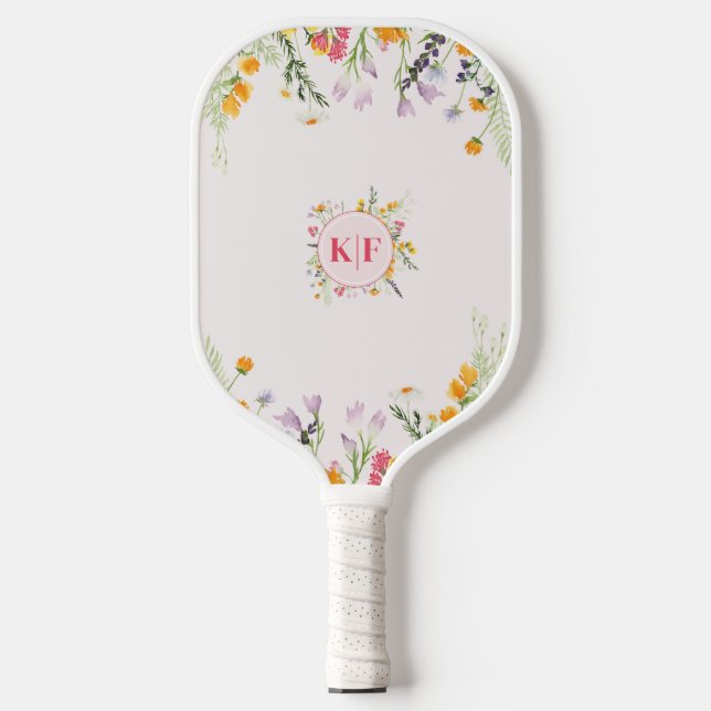 Palas De Pickleball Flores silvestres Monograma Paddle (Anverso)