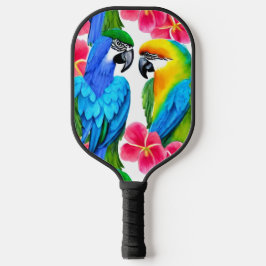 Palas De Pickleball Flores tropicales con loros coloridos