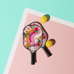 Palas De Pickleball Flujo Vibrante Monograma Tropical Retro Divertid
