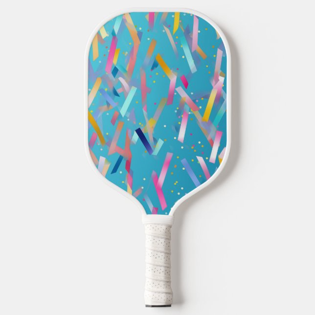 Palas De Pickleball Fondo de confeti multicolor sobre azul (Anverso)