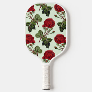 Palas De Pickleball Fondo verde del patrón de Rosa de largo estiércol