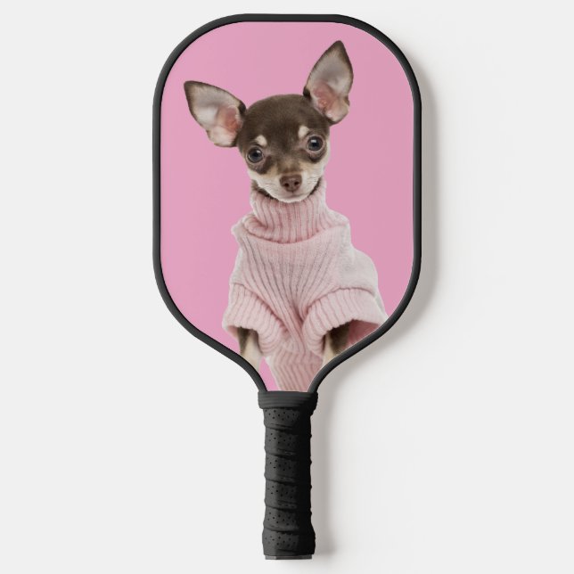 Palas De Pickleball Foto de perro familiar rosa (Anverso)