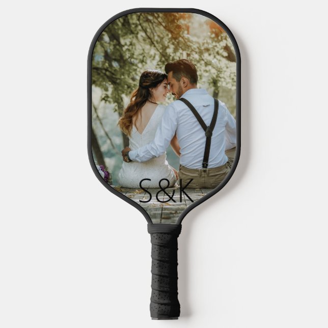 Palas De Pickleball Foto personalizada de Boda de parejas de monograma (Anverso)