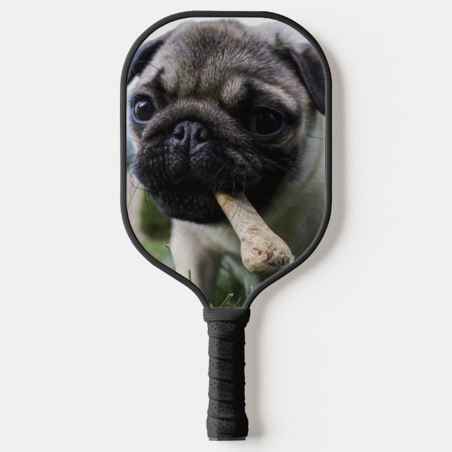 Palas De Pickleball Foto y nombre personalizados de perro de pug (Anverso)