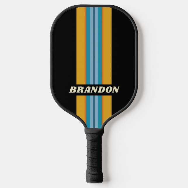 Palas De Pickleball Franja de Rally de Arcoíris Negro con Nombre (Anverso)