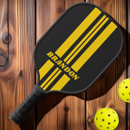 Palas De Pickleball Franjas Dobles Rally Retro Amarillo con Nombre