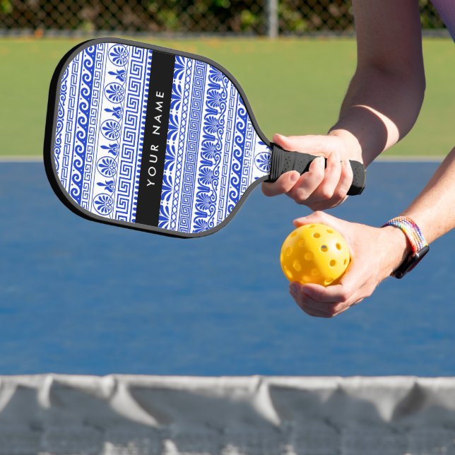 Palas De Pickleball Fret griego, llave de meandro mixta, azul, tu nomb (in situ)