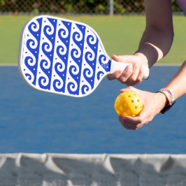 Palas De Pickleball Fret griego, patrón de onda mediterránea, azul