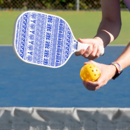 Palas De Pickleball Fret griego, patrón mediterráneo, azul