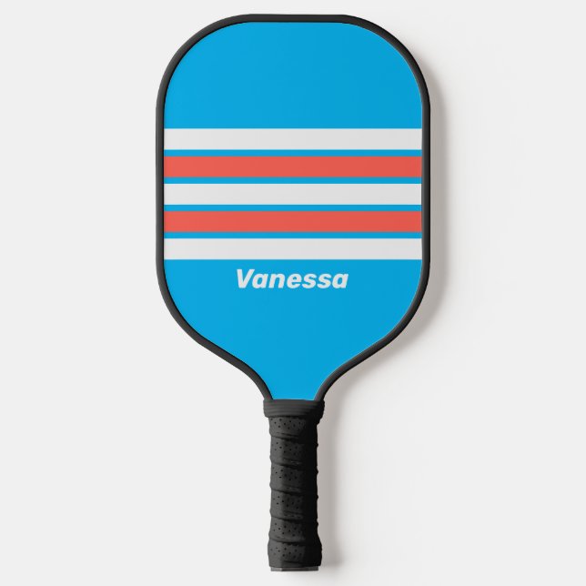 Palas De Pickleball Frisas Retro Light Sky Blue con Nombre (Anverso)