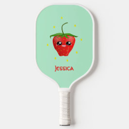 Palas De Pickleball Fruto de fresa monograma kawaii en turquesa