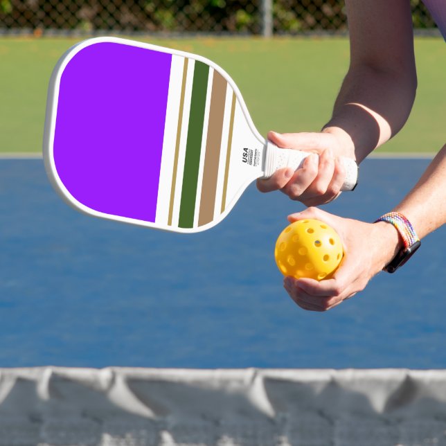 Palas De Pickleball Fun Bright Purple Bold Green Brown Carreras Stripe (in situ)
