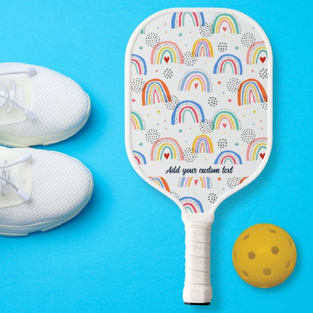 Palas De Pickleball Fun Doodle Rainbow Heart Pattern Custom Text Name (Subido por el creador)