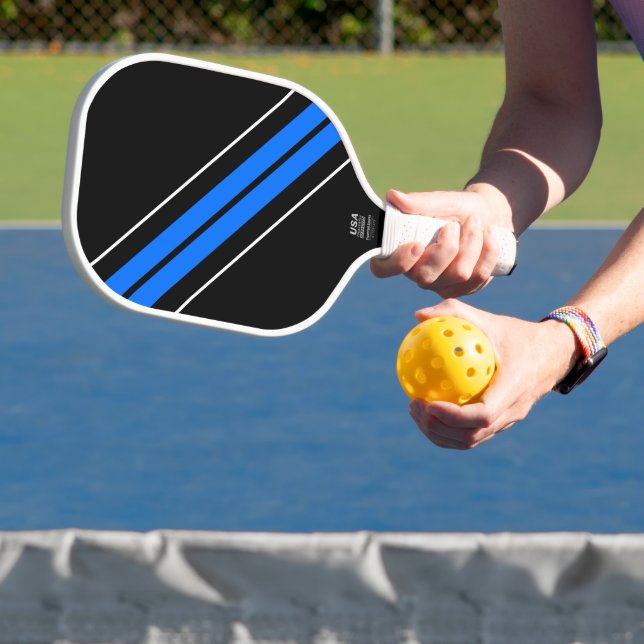 Palas De Pickleball Fun Electric Blue White Carreras Rayas en negro (in situ)