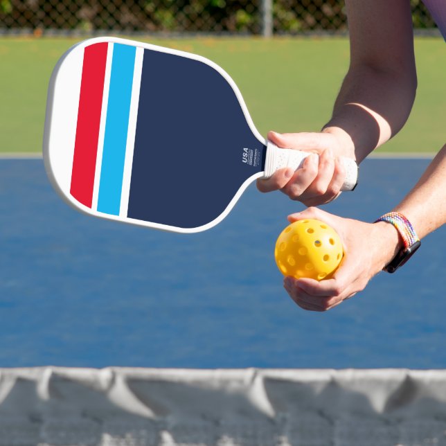 Palas De Pickleball Fun Navy White Bright Red Sky Blue Carreras Stripe (in situ)
