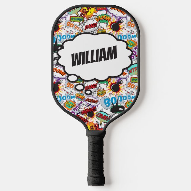 Palas De Pickleball Fun Nombre Personalizado Comic Book (Anverso)
