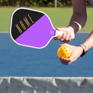 Palas De Pickleball Fun Sleek Black Purple Diagonal Color Block Text