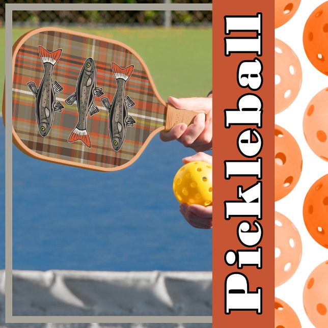 Palas De Pickleball Funda marrón, Naranja, tonos grises, trucha amaril (Brown Plaid, Orange, Shades of Gray, Yellow Trout Pickleball Paddle
)