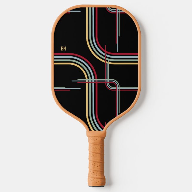 Palas De Pickleball Funky Retro Wavy Stripes Rojo Azul Negro (Anverso)