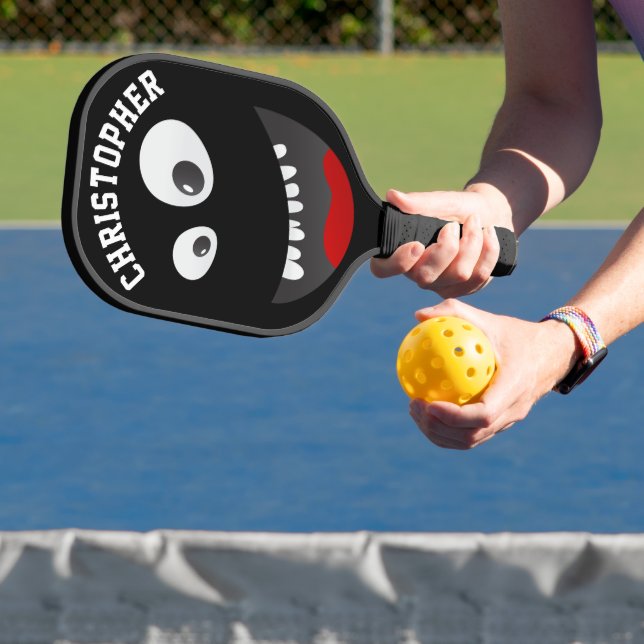 Palas De Pickleball Funny Black Scary Face Novedad Nombre personalizad (in situ)