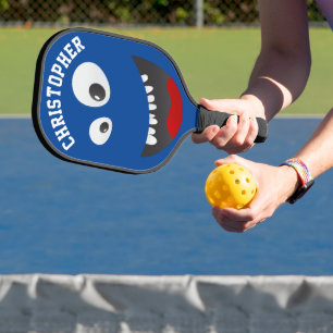 Palas De Pickleball Funny Blue Scary Face Novedad Nombre personalizado