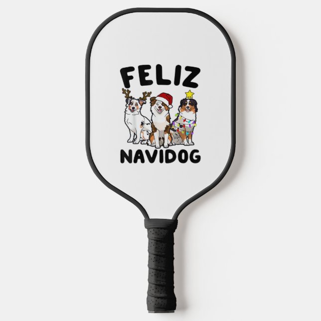 Palas De Pickleball Funny Feliz Navidog Australian Shepherd lover (Anverso)