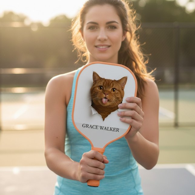 Palas De Pickleball Funny Ginger Cat "Blep" Custom Name (Subido por el creador)