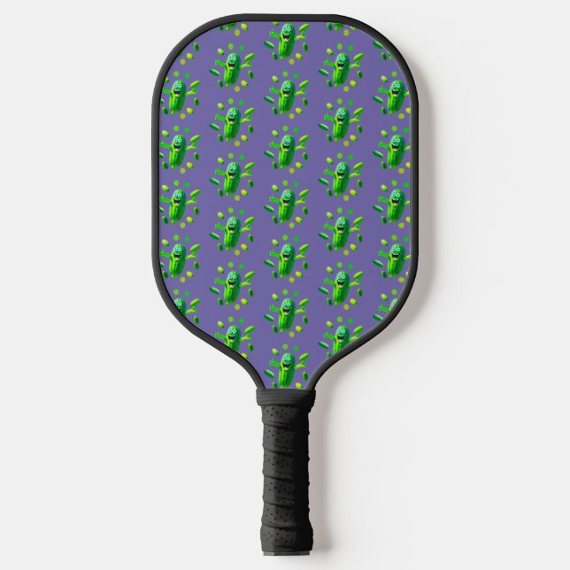 Palas De Pickleball Funny Green Pickleman sobre fondo morado (Anverso)