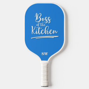 Palas De Pickleball Funny Jefe de la Cocina Luz Azul Blanco Elegante