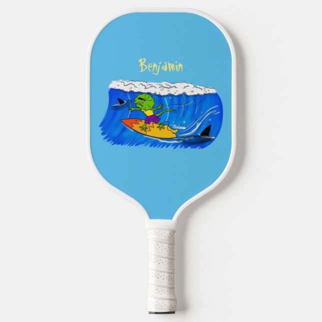 Palas De Pickleball Funny personalizado de surf con lagarto frito (Anverso)