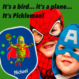 Palas De Pickleball Funny Super Pickleman sobre azul personalizado