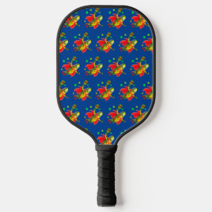 Palas De Pickleball Funny SuperPickleman sobre fondo azul oscuro