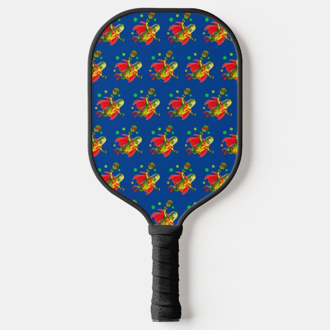 Palas De Pickleball Funny SuperPickleman sobre fondo azul oscuro (Anverso)