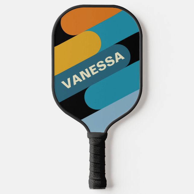 Palas De Pickleball Fusión de Arcoíris Negro con Nombre (Anverso)