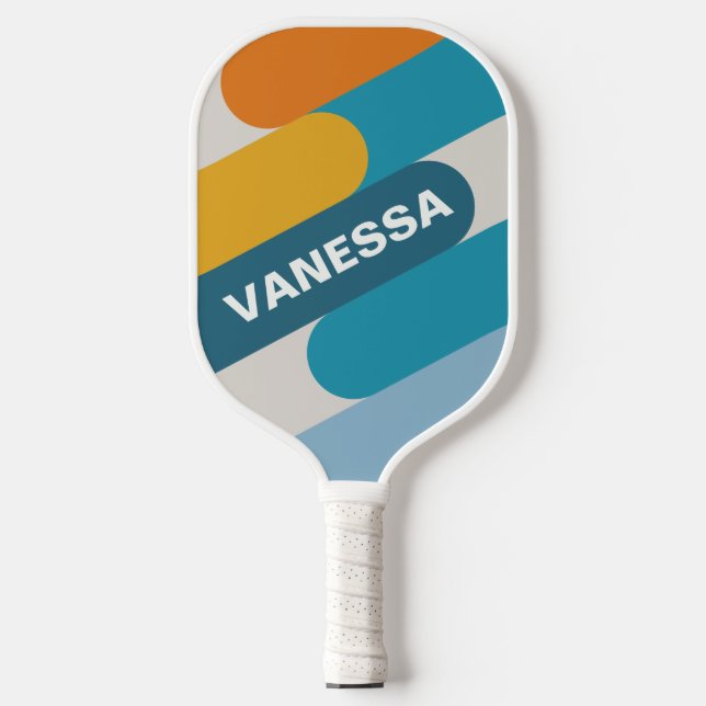 Palas De Pickleball Fusión de Arcoíris Retro con Nombre (Anverso)
