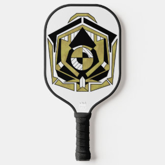 Palas De Pickleball Futuristic Gold Black Geometric Cybernetic Abstrac