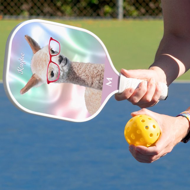 Palas De Pickleball Gafas rojas de la Alpaca Cuta, Nombre Monogramo Ir (Subido por el creador)