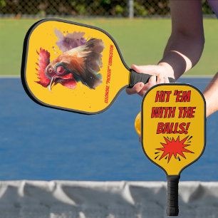 Palas De Pickleball Gallo Personalizado con Acuarela Divertida