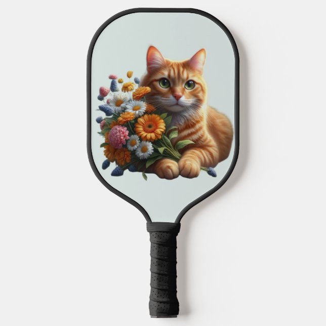 Palas De Pickleball Gato atigrado en flor (Anverso)