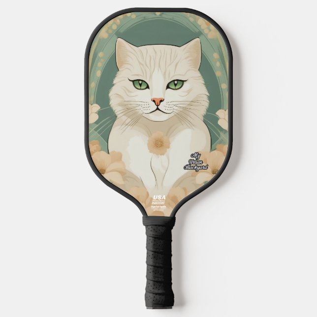 Palas De Pickleball Gato con ojos verdes y pádel de pellebol personali (Anverso)