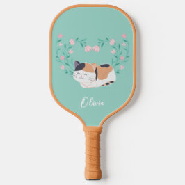 Palas De Pickleball Gato de Calico y remo de bolas florales